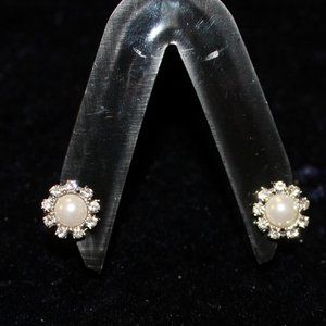 Pearl and Rhinestone Clip on Earrings